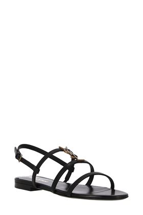 Brown leather cage logo plaque sandals from Saint Laurent | 652758BDATT1000